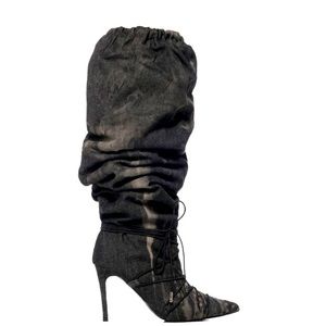 AZALEA WANG Grey Acid Wash Denim Slouchy Boot